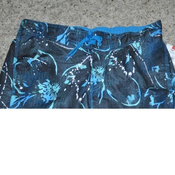 Mens Speedo Swim Suit Trunks Medium Blue Splatter Floral Lined Shorts 9" Inseam - Picture 3 of 6
